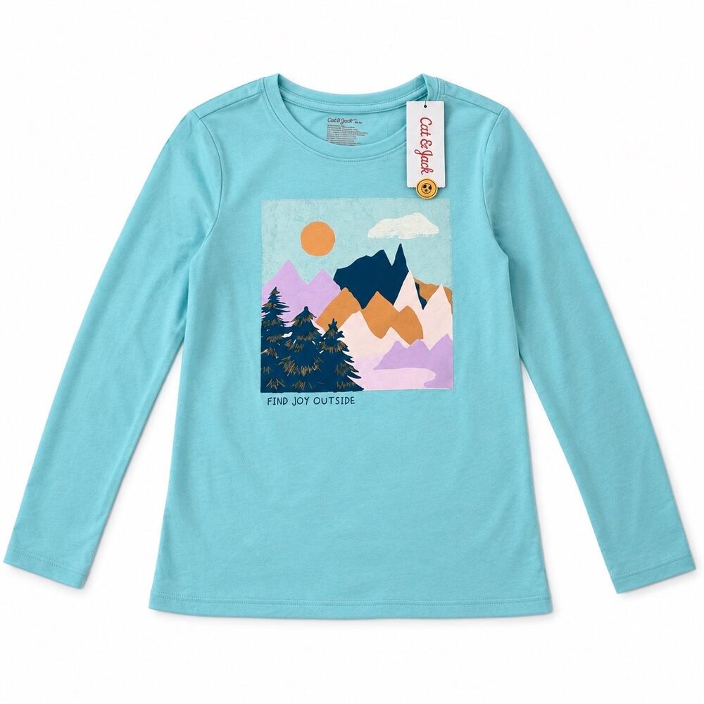 Cat & Jack Girls Long Sleeve Shirt Find Joy Outside Print Size M (8) NWT